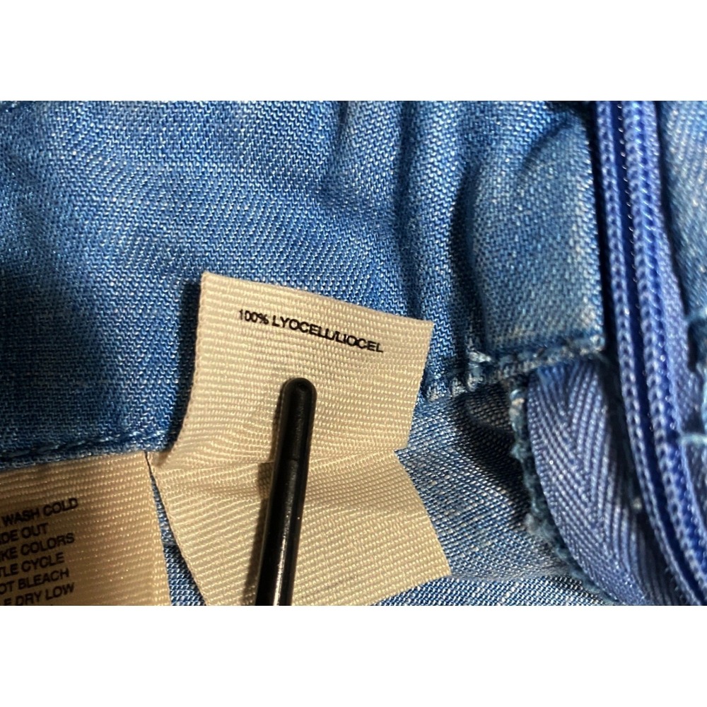 Blue High Waisted Wide Leg Culotte Pants Pleated Chambray 29W Flowy Airy Boho - Picture 11 of 11